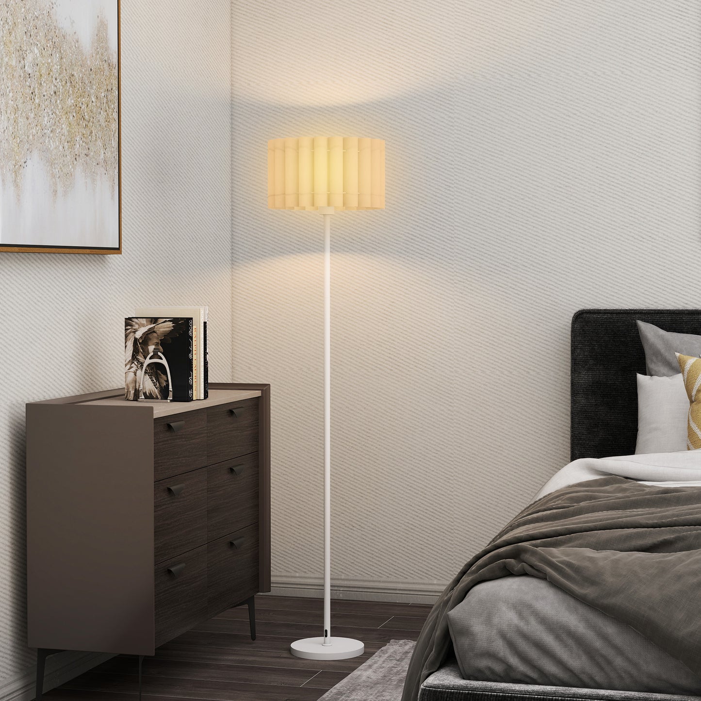 Retro Floor Lamp, Plastic Shade, Foot Switch, White