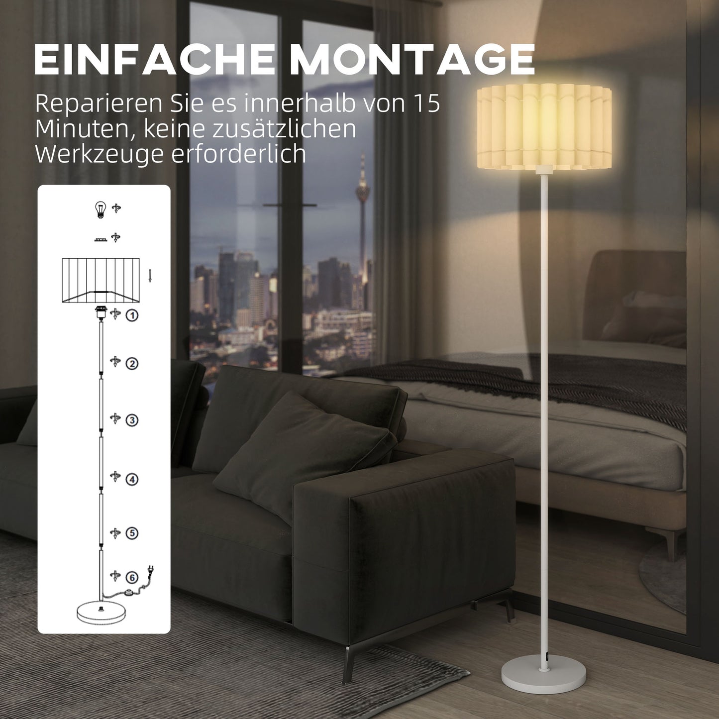 Retro Floor Lamp, Plastic Shade, Foot Switch, White