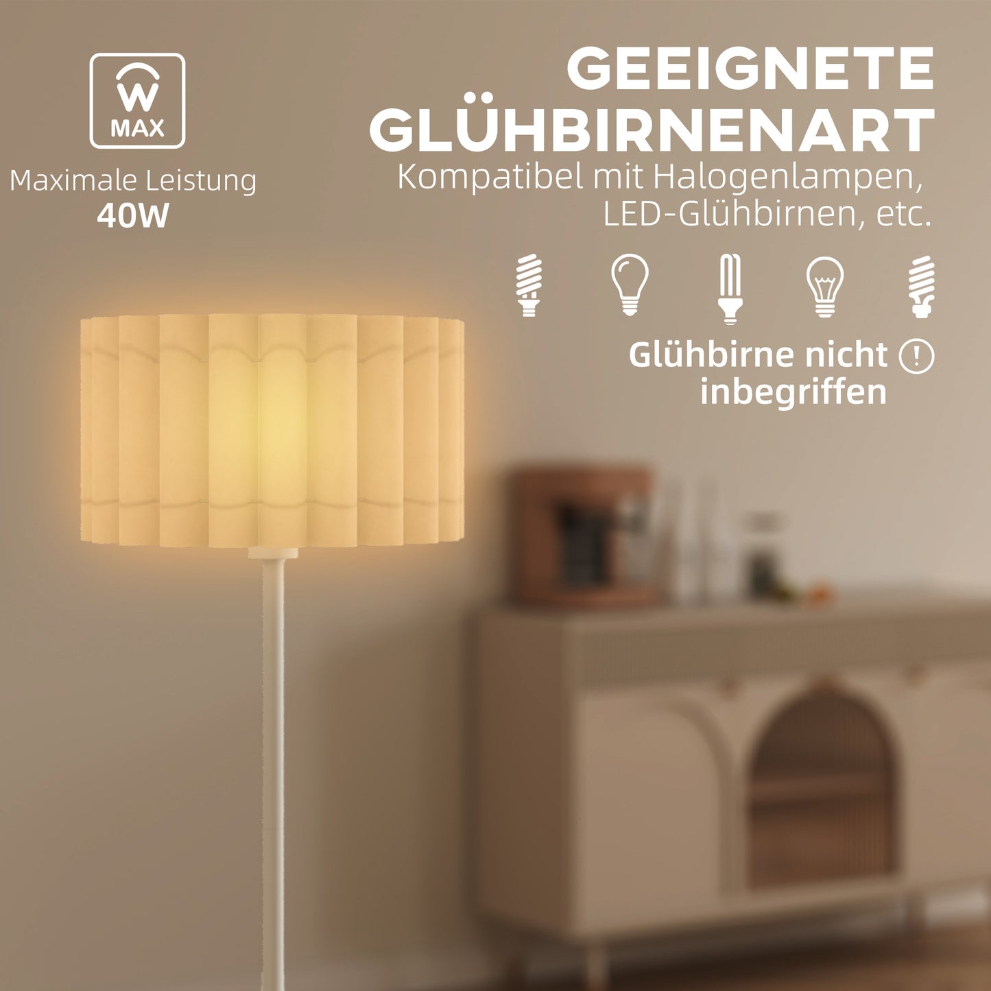 Retro Floor Lamp, Plastic Shade, Foot Switch, White