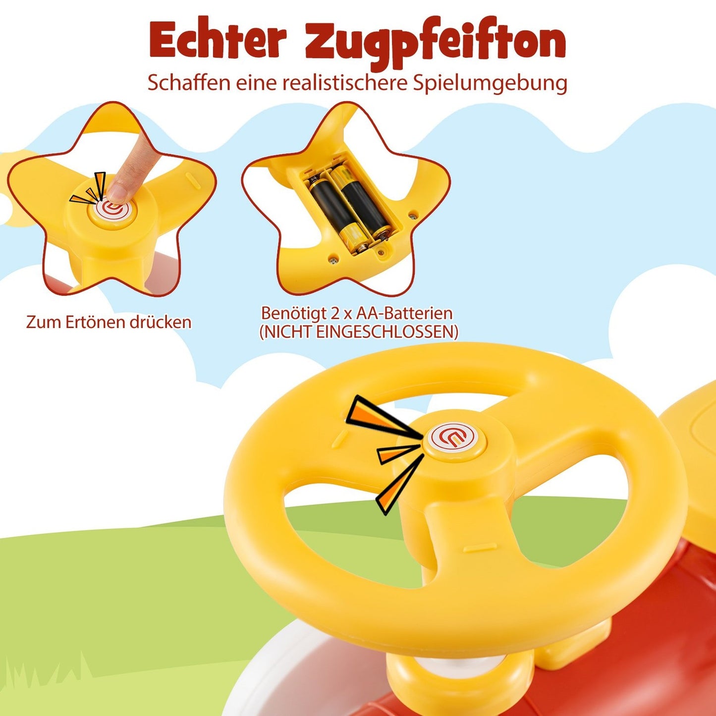 Ride-On Toy Car with Horn, Storage, and Steering Wheel