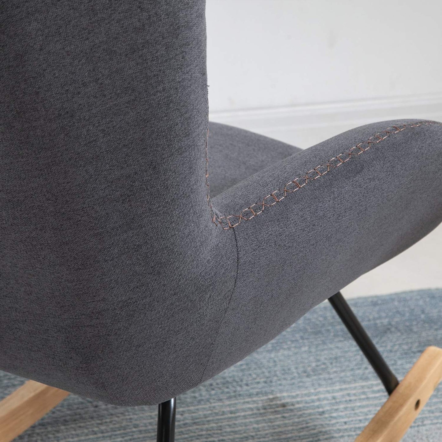 Dark gray rocking chair in linen - rubber wood, 90-135° tilt