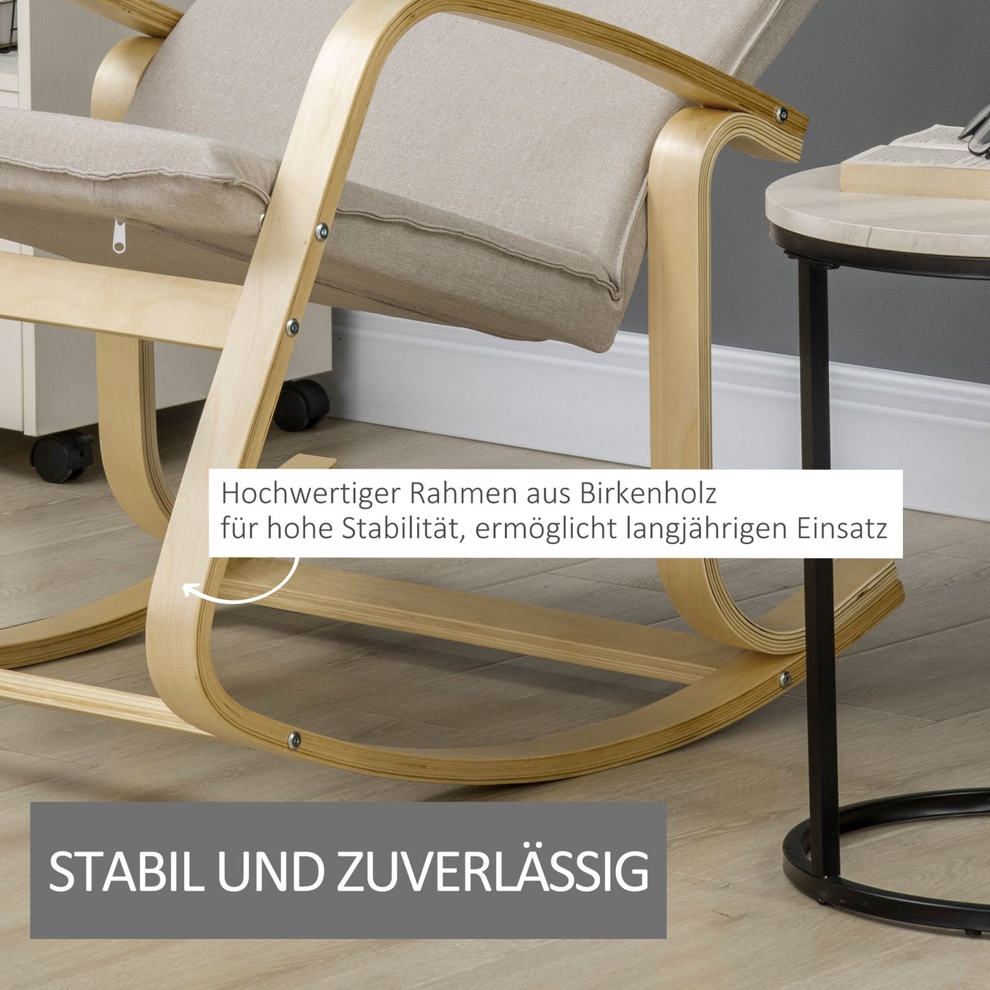 Rocking chair with cushion for living room, 120 kg capacity