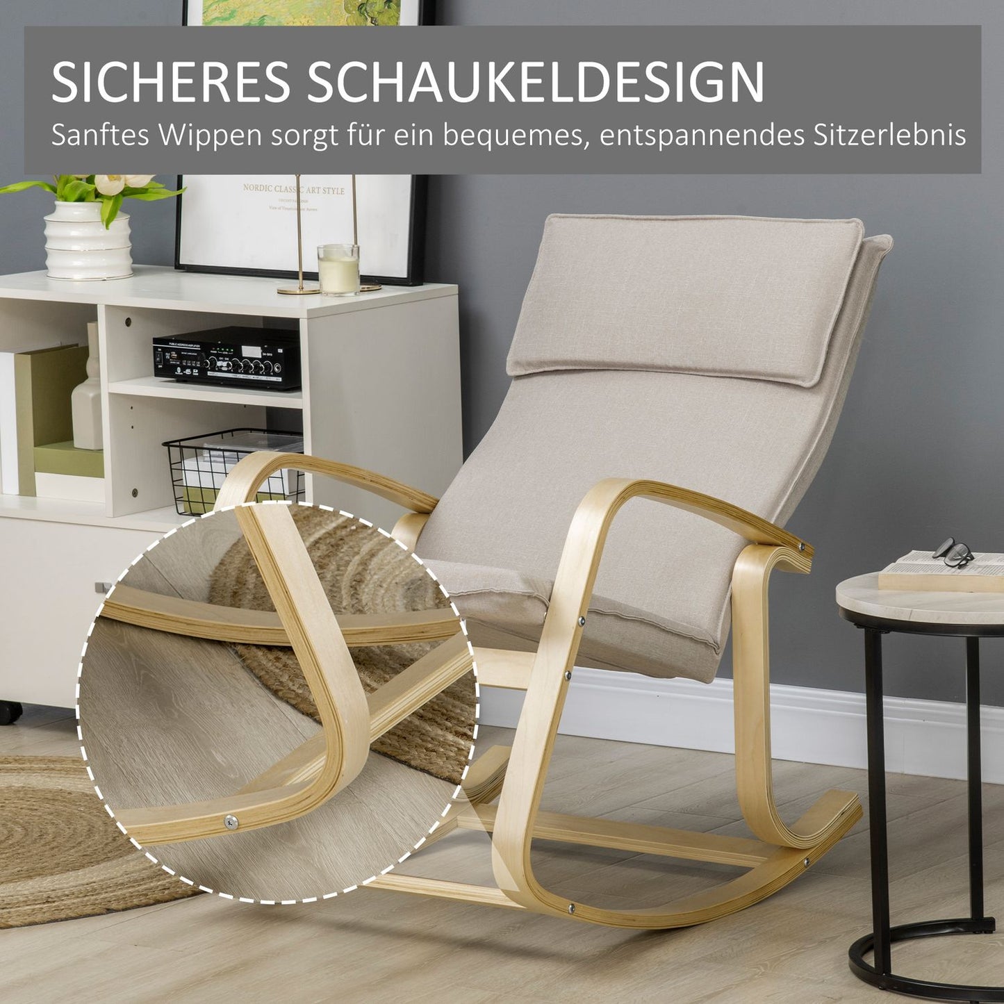 Rocking chair with cushion for living room, 120 kg capacity