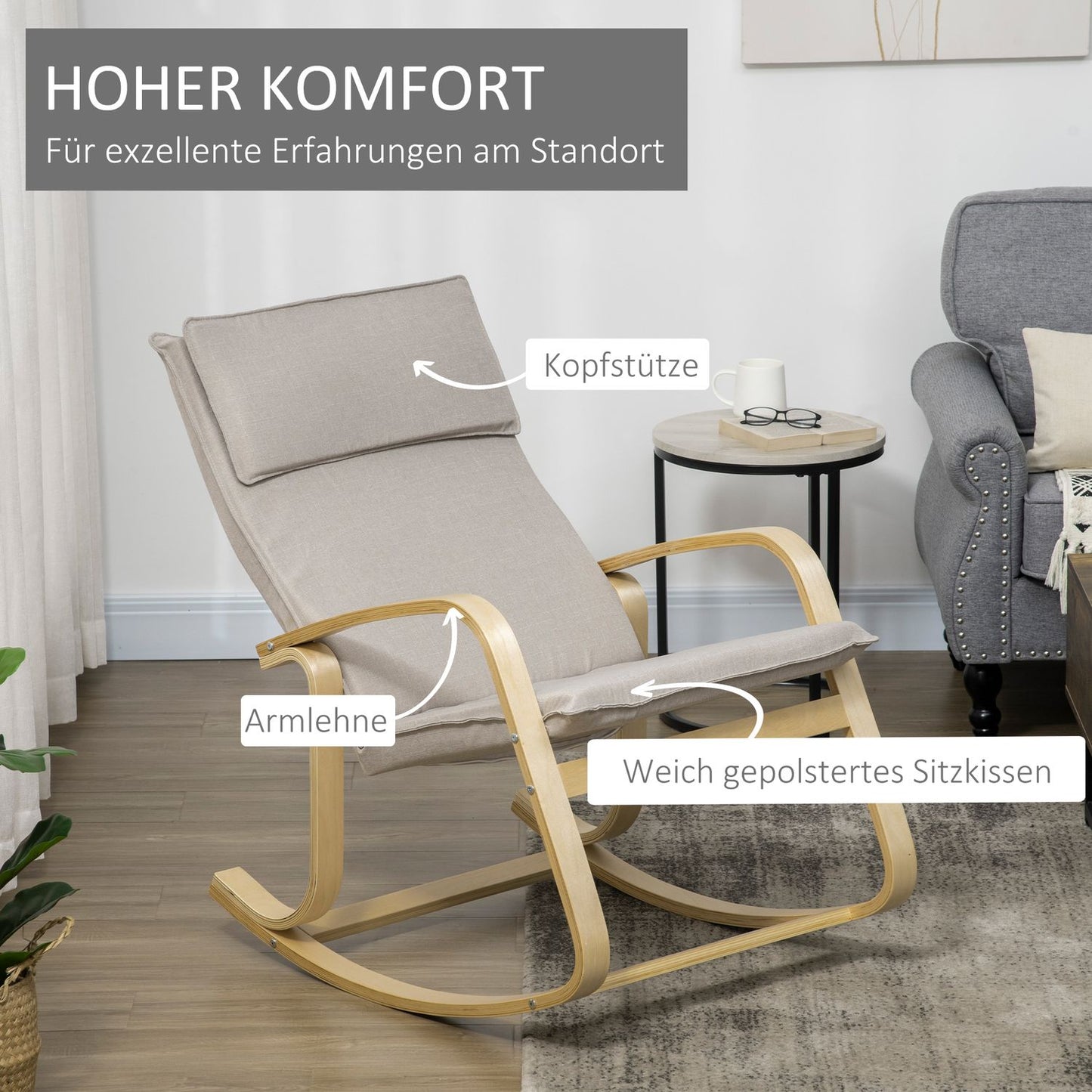 Rocking chair with cushion for living room, 120 kg capacity