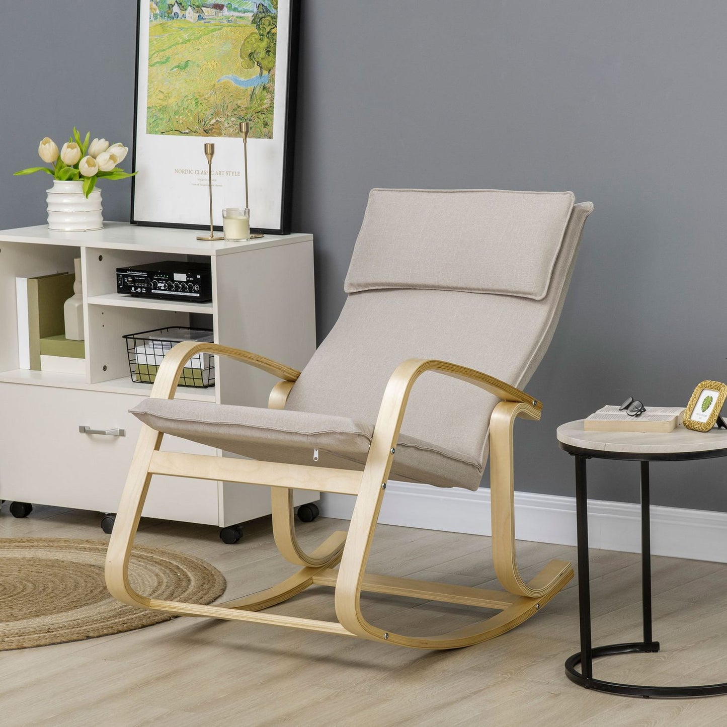 Rocking chair with cushion for living room, 120 kg capacity