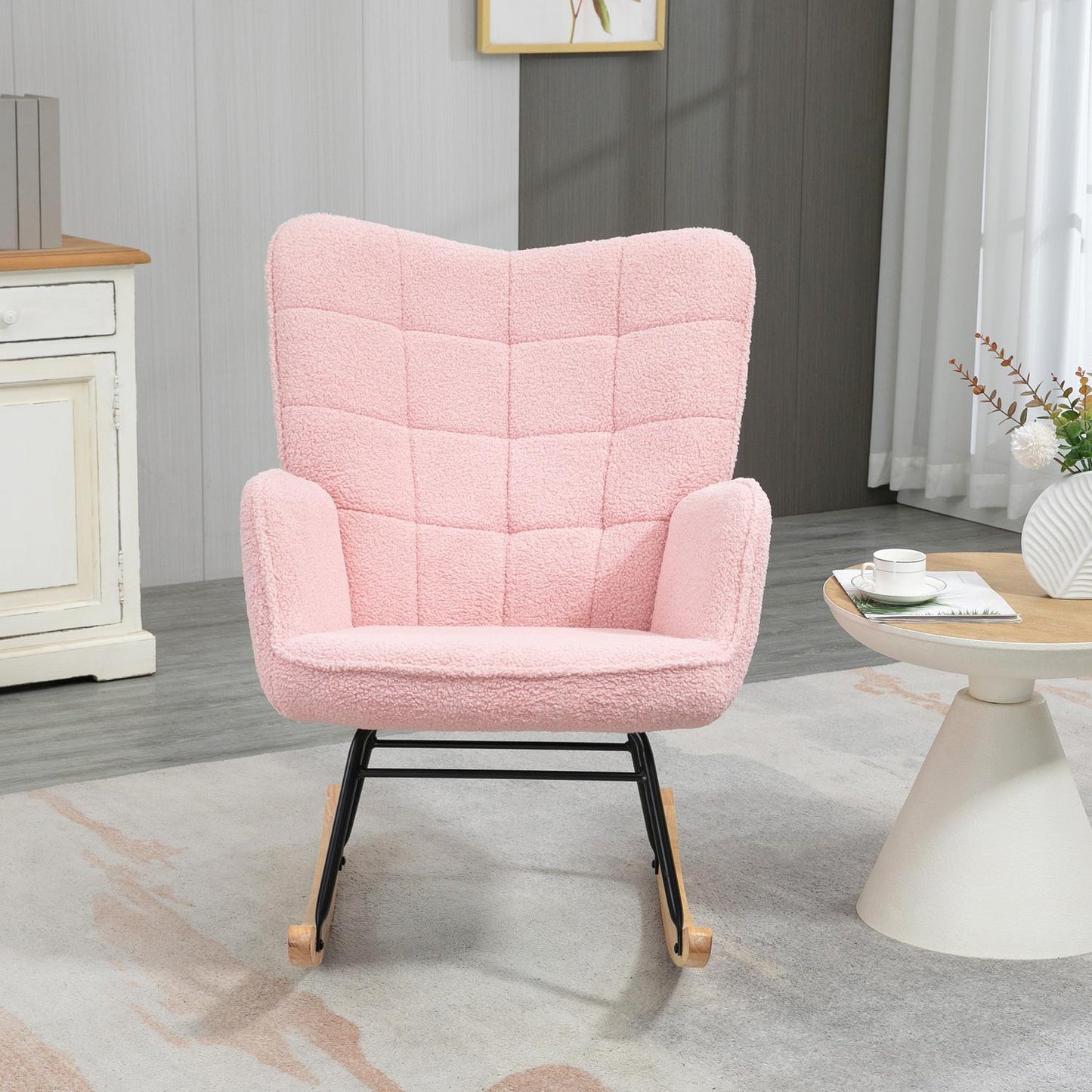 Pink rocking chair imitation lambskin - Holds up to 120 kg
