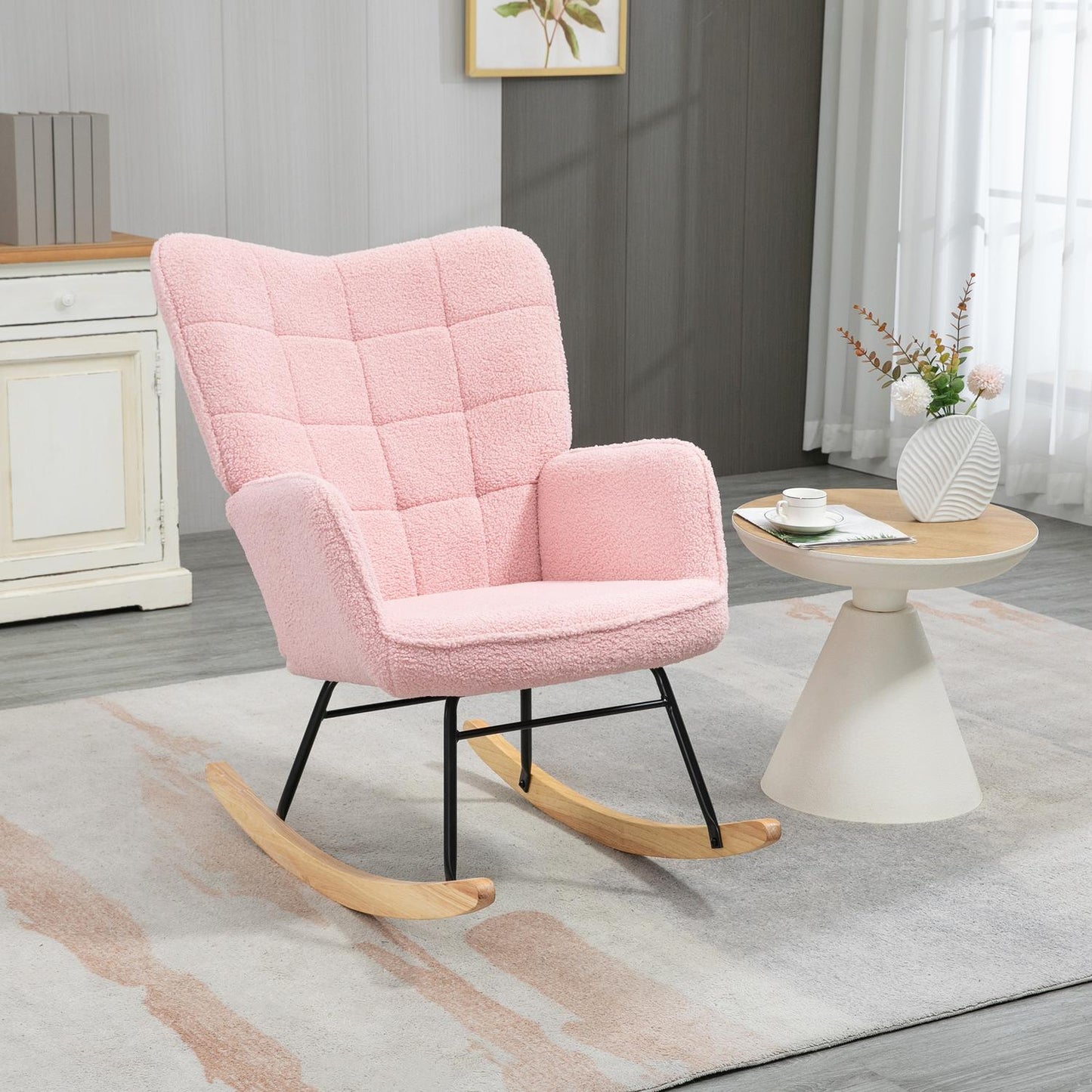 Pink rocking chair imitation lambskin - Holds up to 120 kg