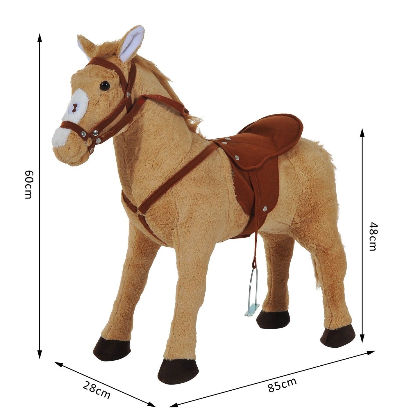 Plush rocking horse with sound for children, Beige, 85 cm