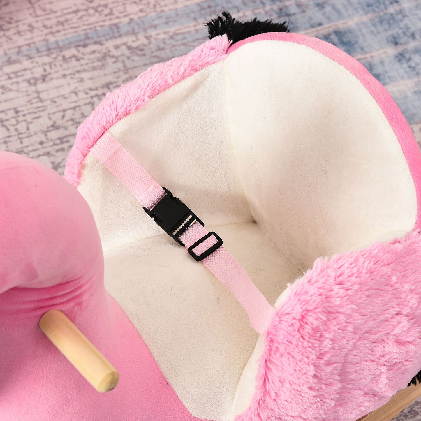 Flamingo rocking horse toy, plush with safety belt, 60 cm