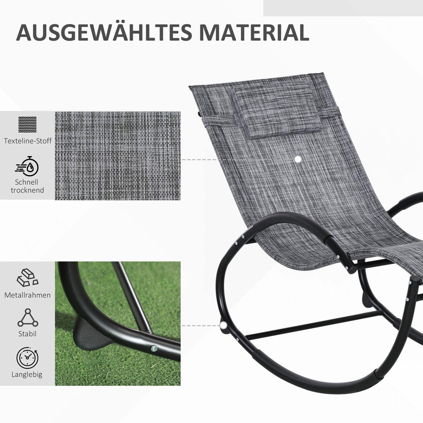 Gray rocking chair with cushion - 155 x 61 x 88 cm