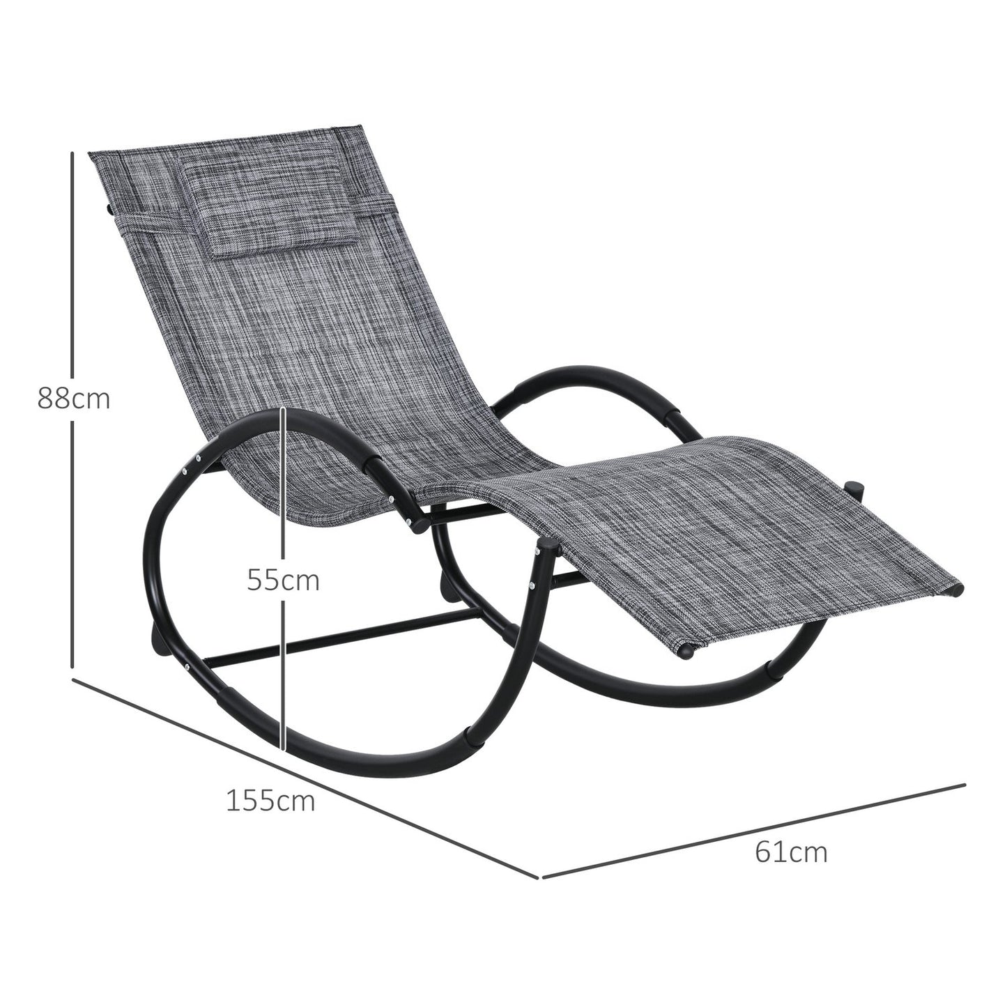 Gray rocking chair with cushion - 155 x 61 x 88 cm