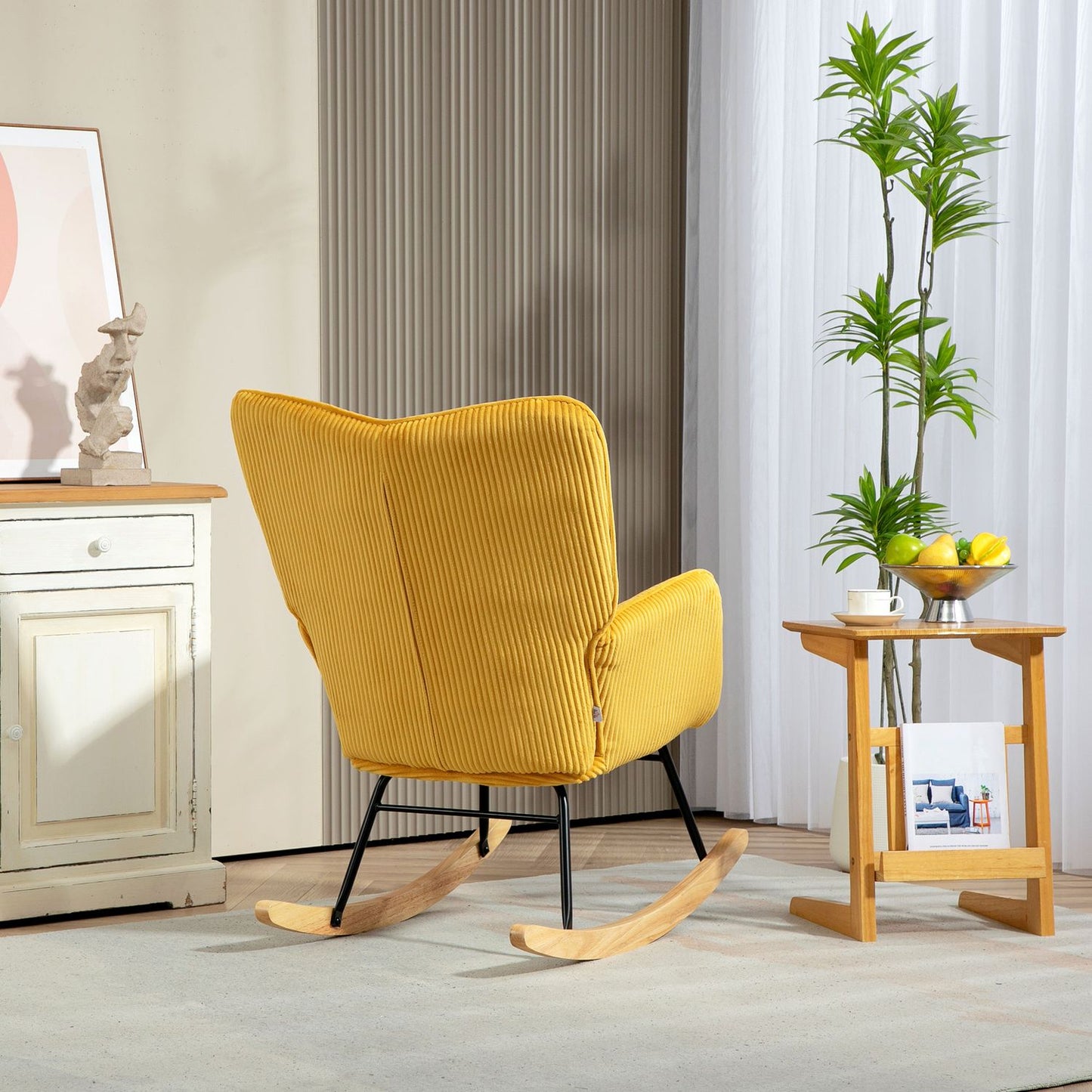 Yellow rocking chair with armrests & wooden runners