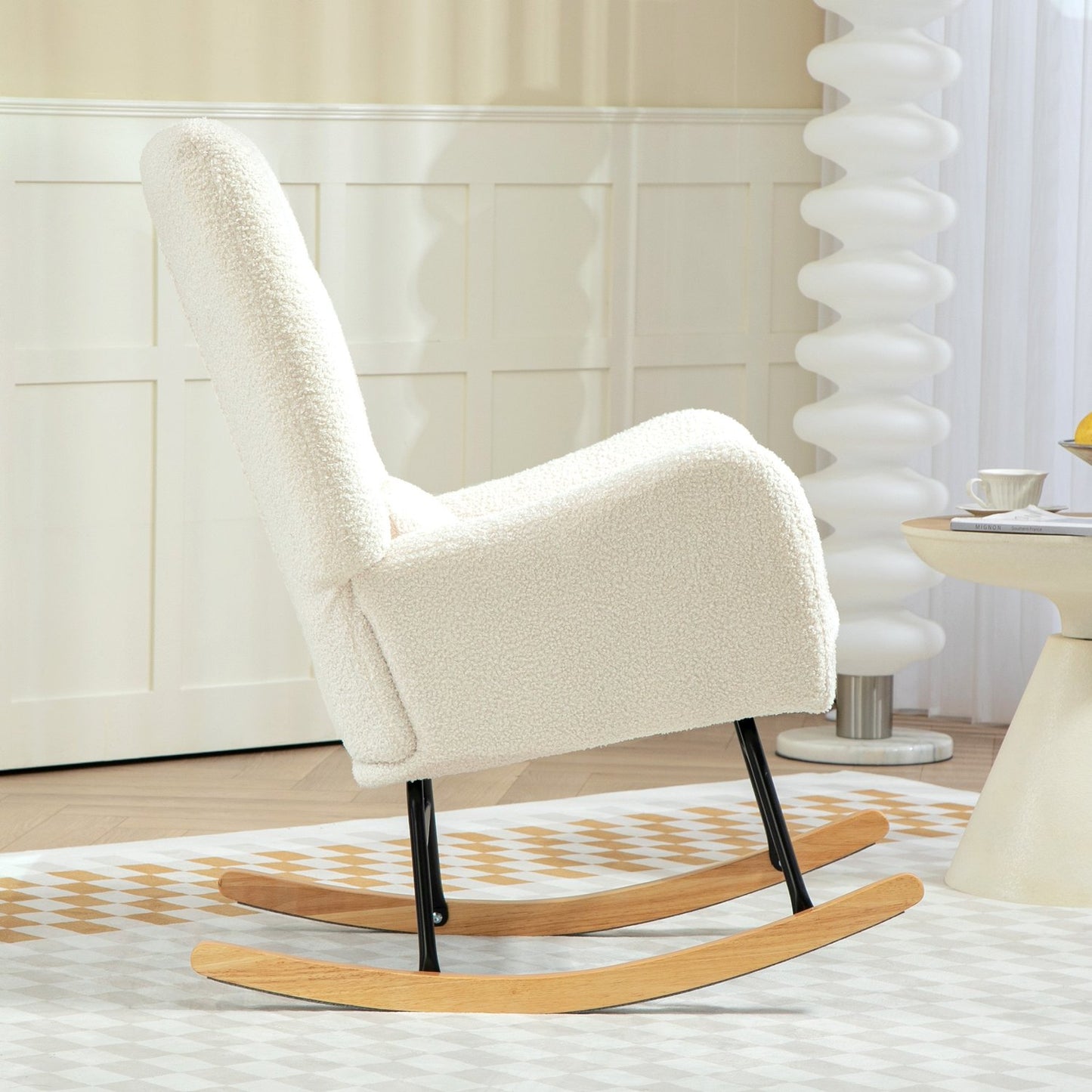 Creamy white rocking chair with armrests & cushion