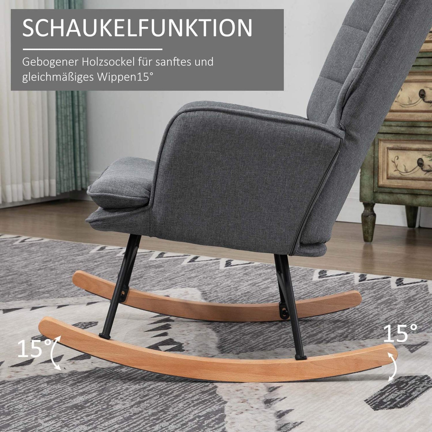 Rocking chair with linen look, 130 kg capacity, plus stool