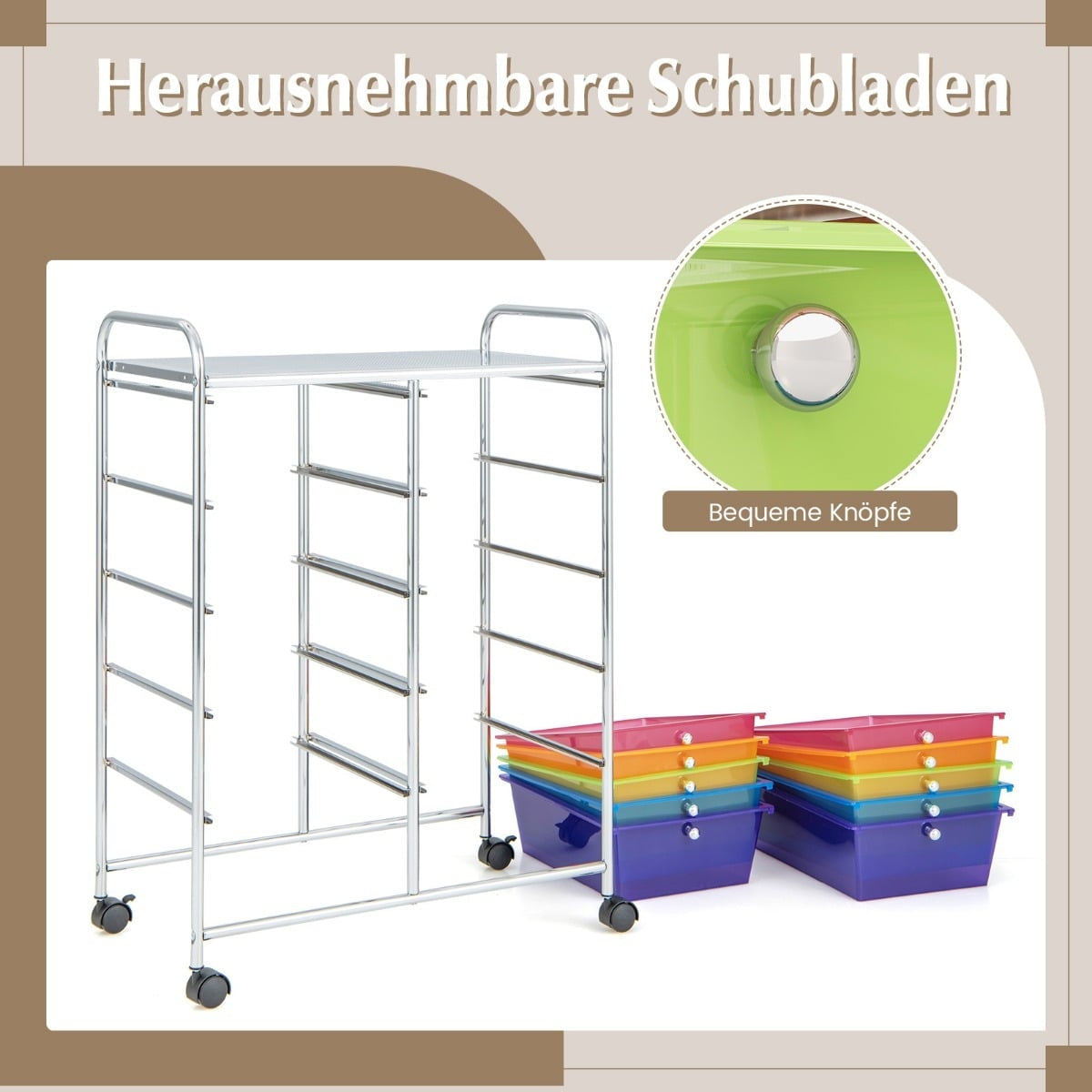 Rolling Storage Cart with 10 Drawers, Transparent Color