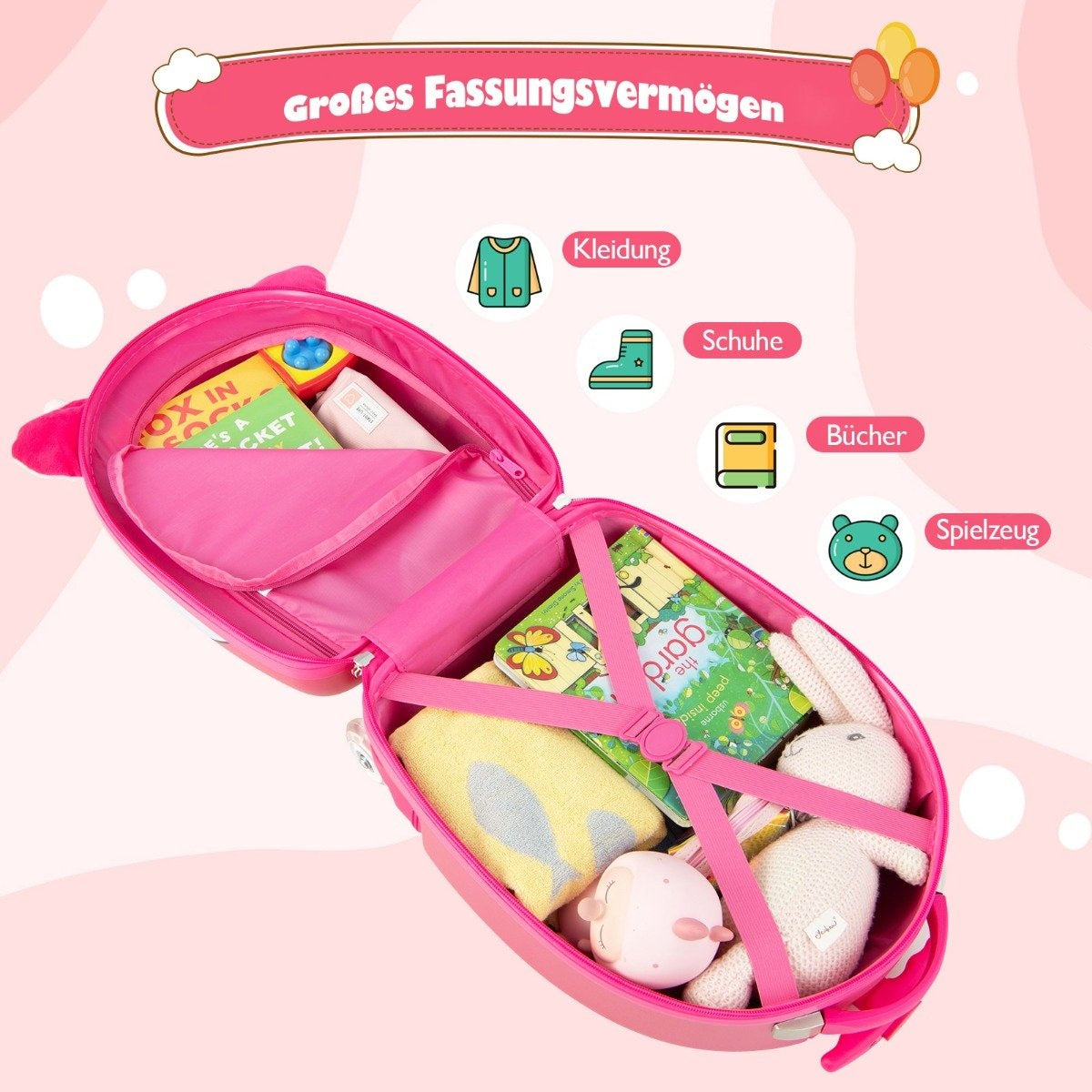 Rolling Suitcase Hard Shell Hand Luggage for Children 33 x 22 x 45 cm Pink