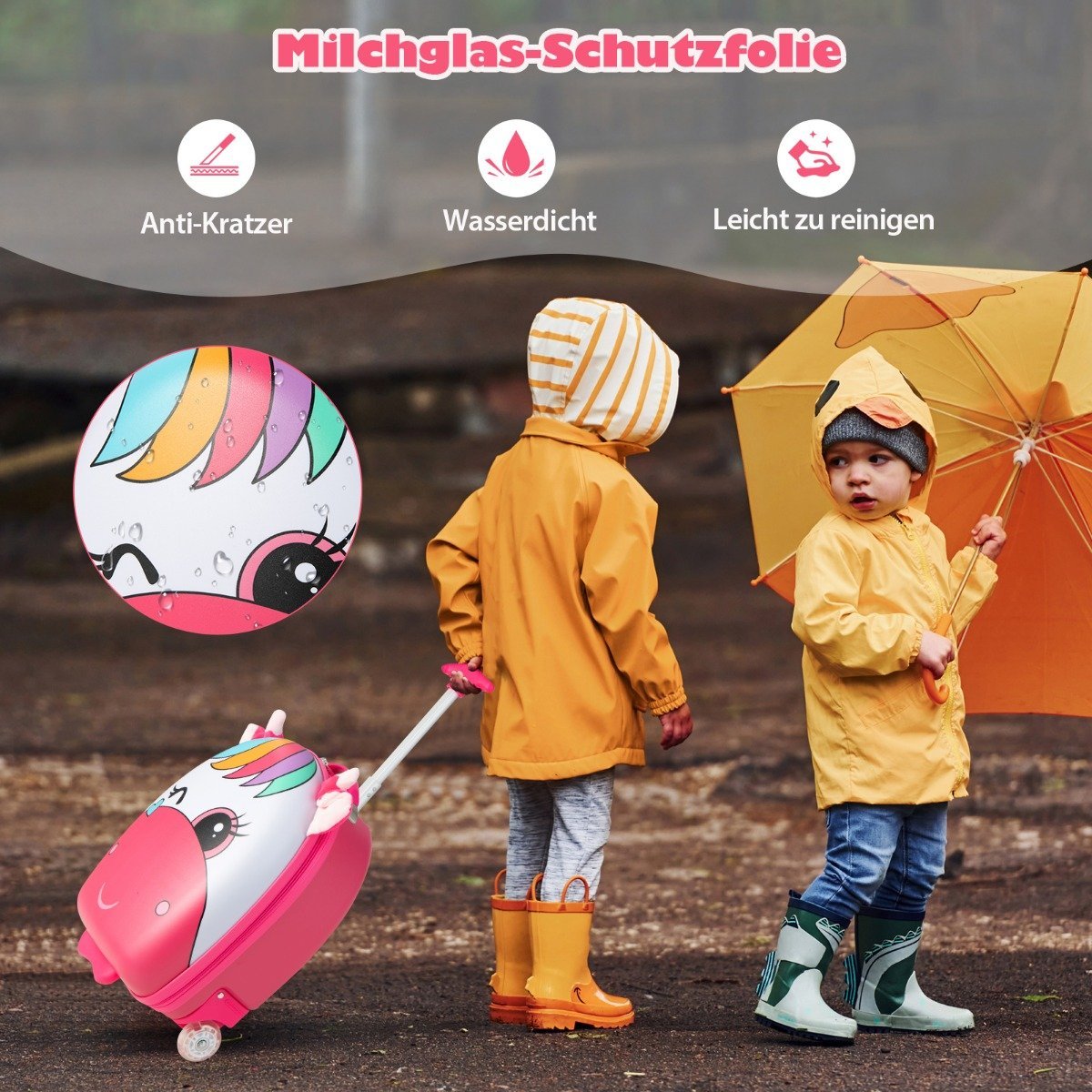 Rolling Suitcase Hard Shell Hand Luggage for Children 33 x 22 x 45 cm Pink