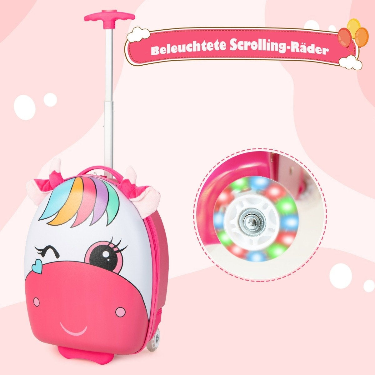 Rolling Suitcase Hard Shell Hand Luggage for Children 33 x 22 x 45 cm Pink