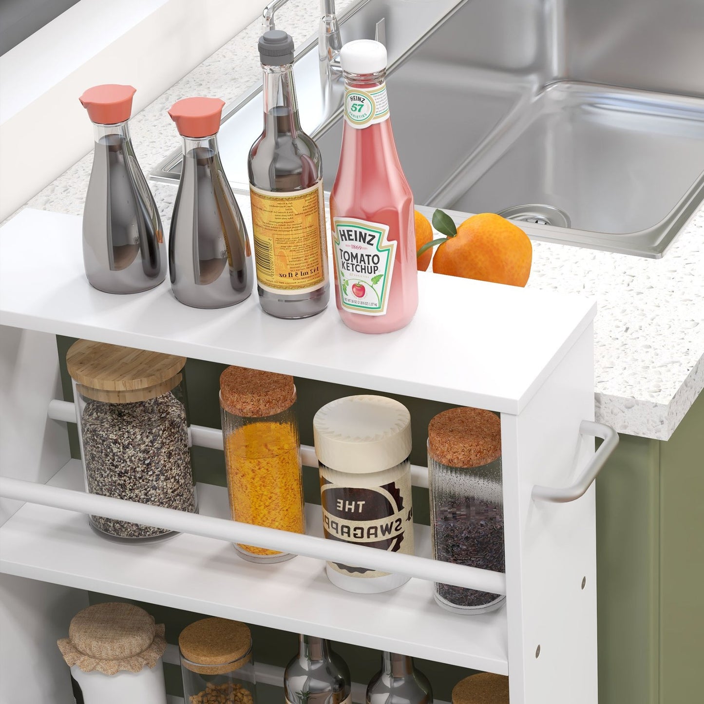 4 Tier Slim Rolling Cart White Kitchen Storage Organizer
