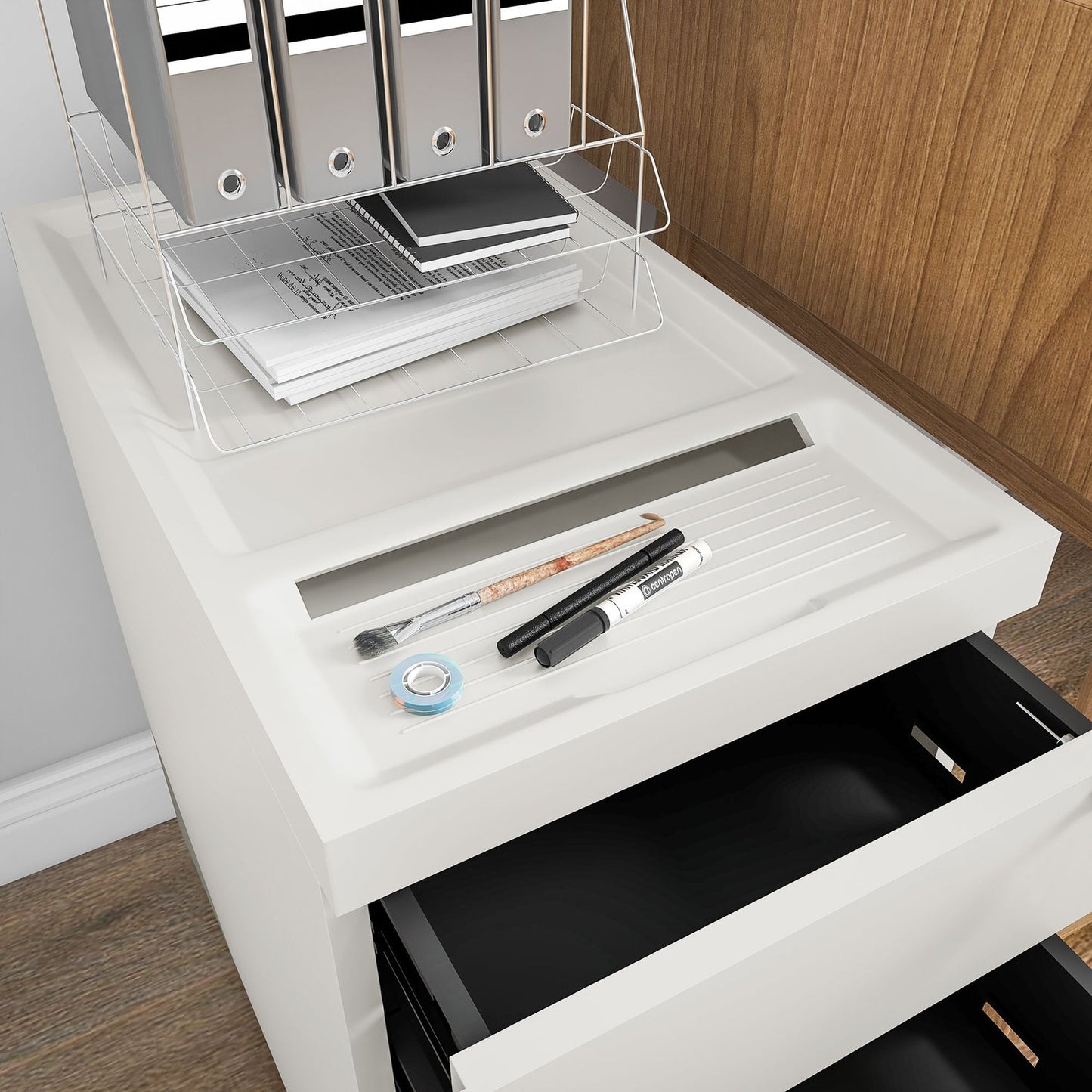 3-drawer rolling filing cabinet with lock, 30x50x61cm, white
