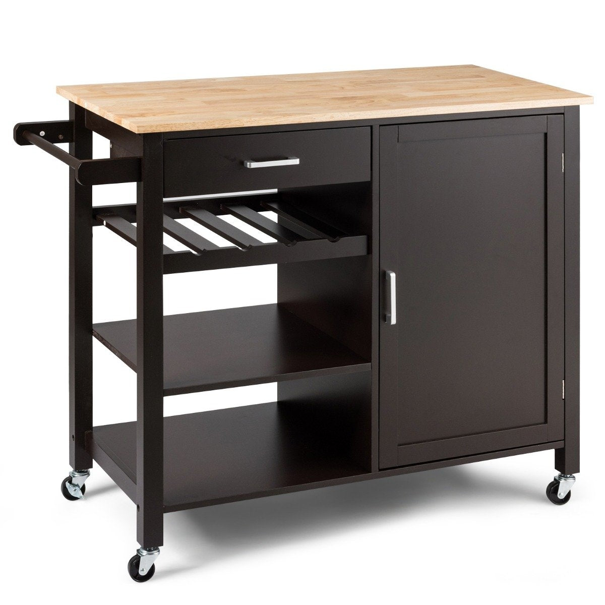 Rolling kitchen trolley Mobile kitchen island with drawer 100 x 48 x 90 cm brown