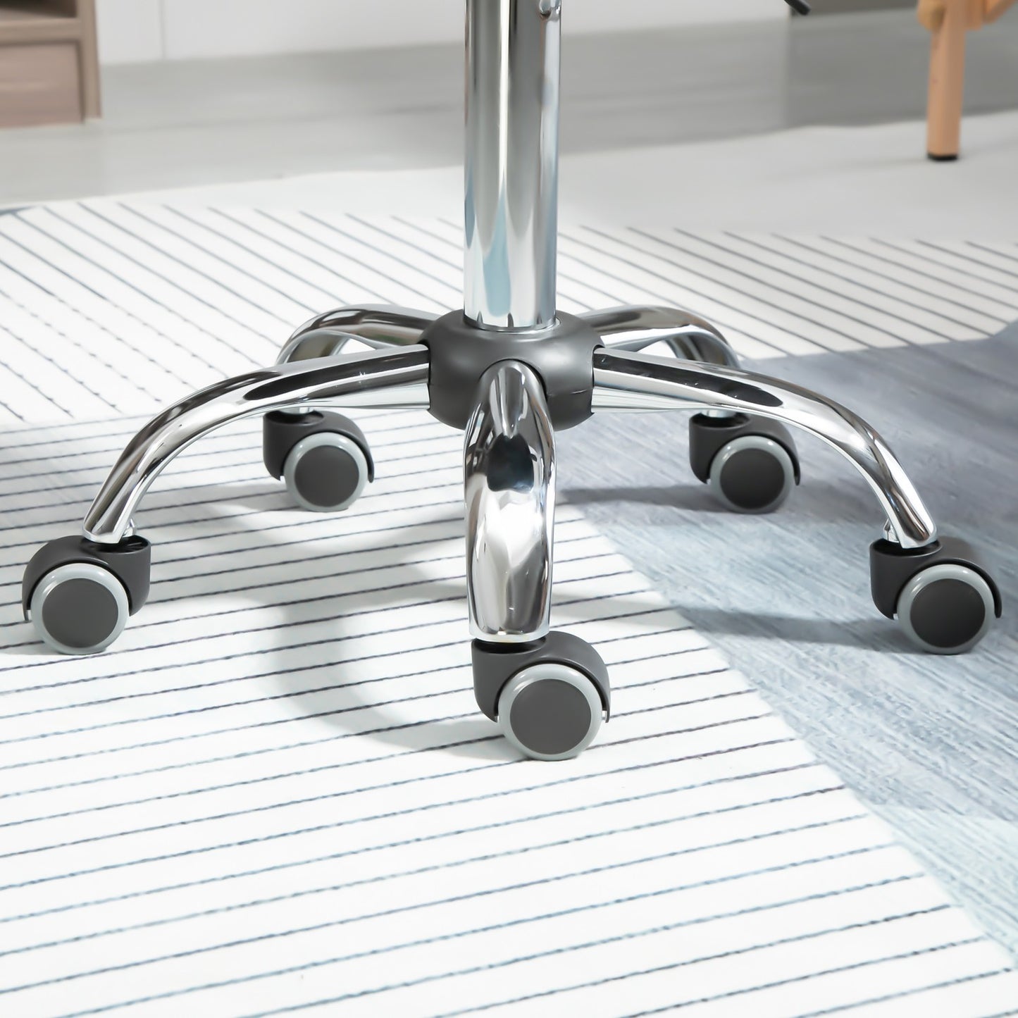 Adjustable rolling stool with wheels, black artificial leather