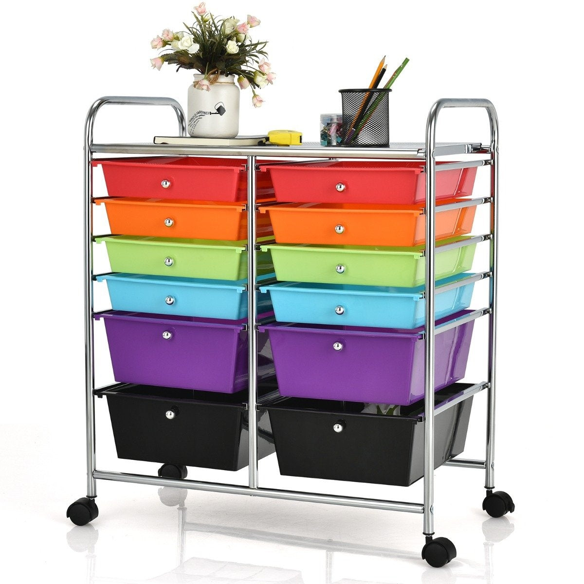 Rolling trolley metal frame rolling container 12 drawers bathroom trolley with brakes multicolored