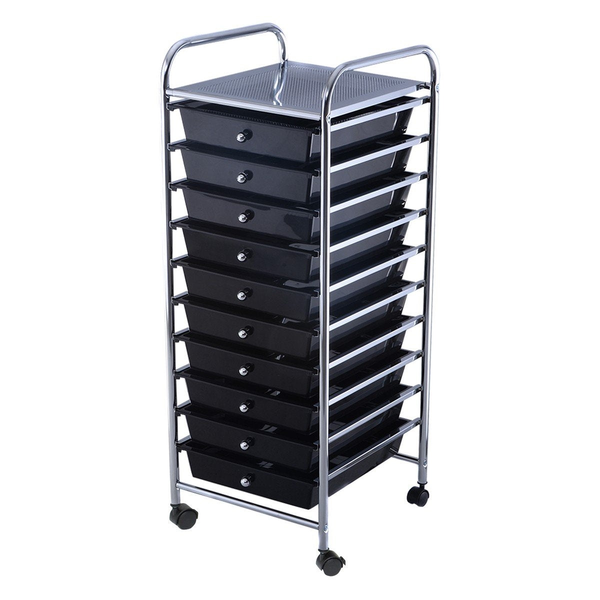 Rolling trolley, rolling container, bathroom trolley, bathroom trolley, side trolley with 10 drawers, black