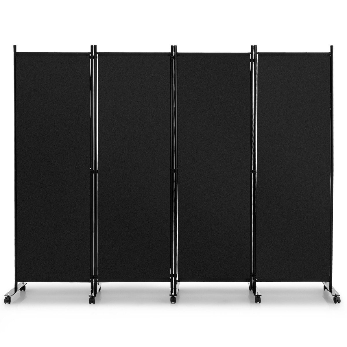 Room Divider with 4 Panels on Wheels 173cm Tall Rollable Privacy Screen Black