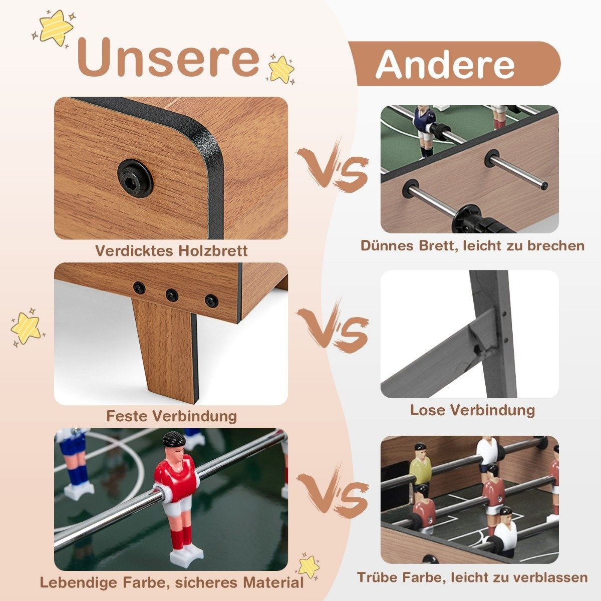 Room-sized football table Space-saving football table with robust handle 69 x 36 x 24 cm natural