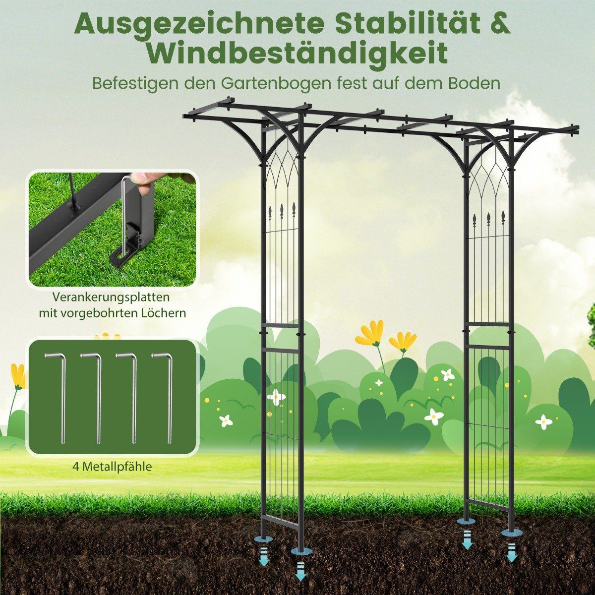Rose arch metal garden arch for climbing plants archway garden 200 x 52 x 206 cm black