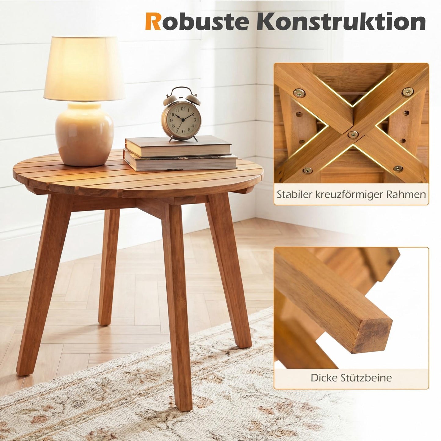 Round Acacia Wood Side Table – Indoor/Outdoor Use