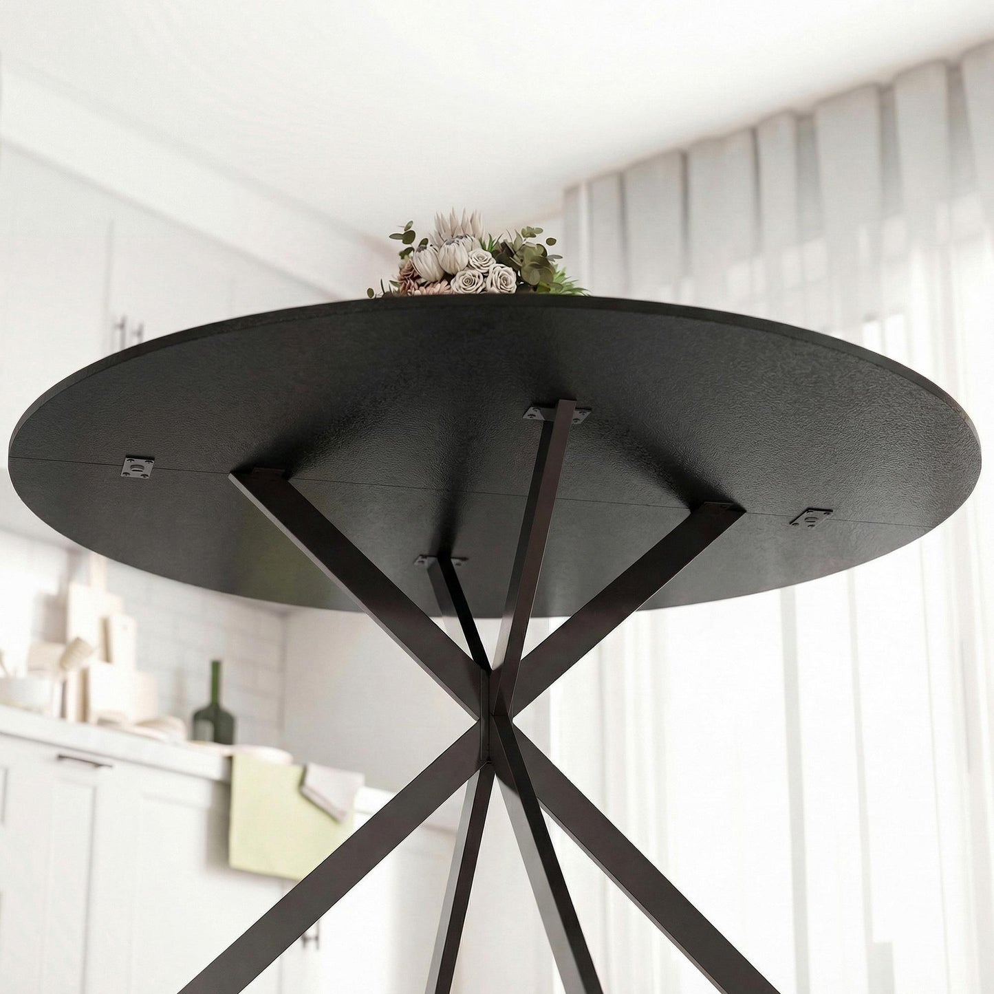 Round Dining Table, Wood-Look Surface, Seats 4, 120 cm