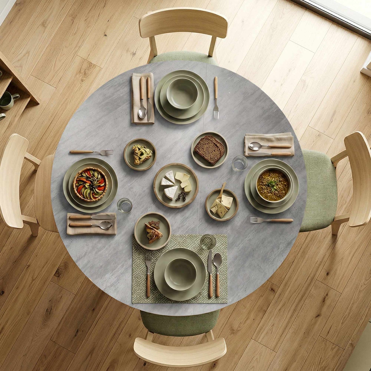 Round Folding Dining Table for 2-6, Cement Grey MDF