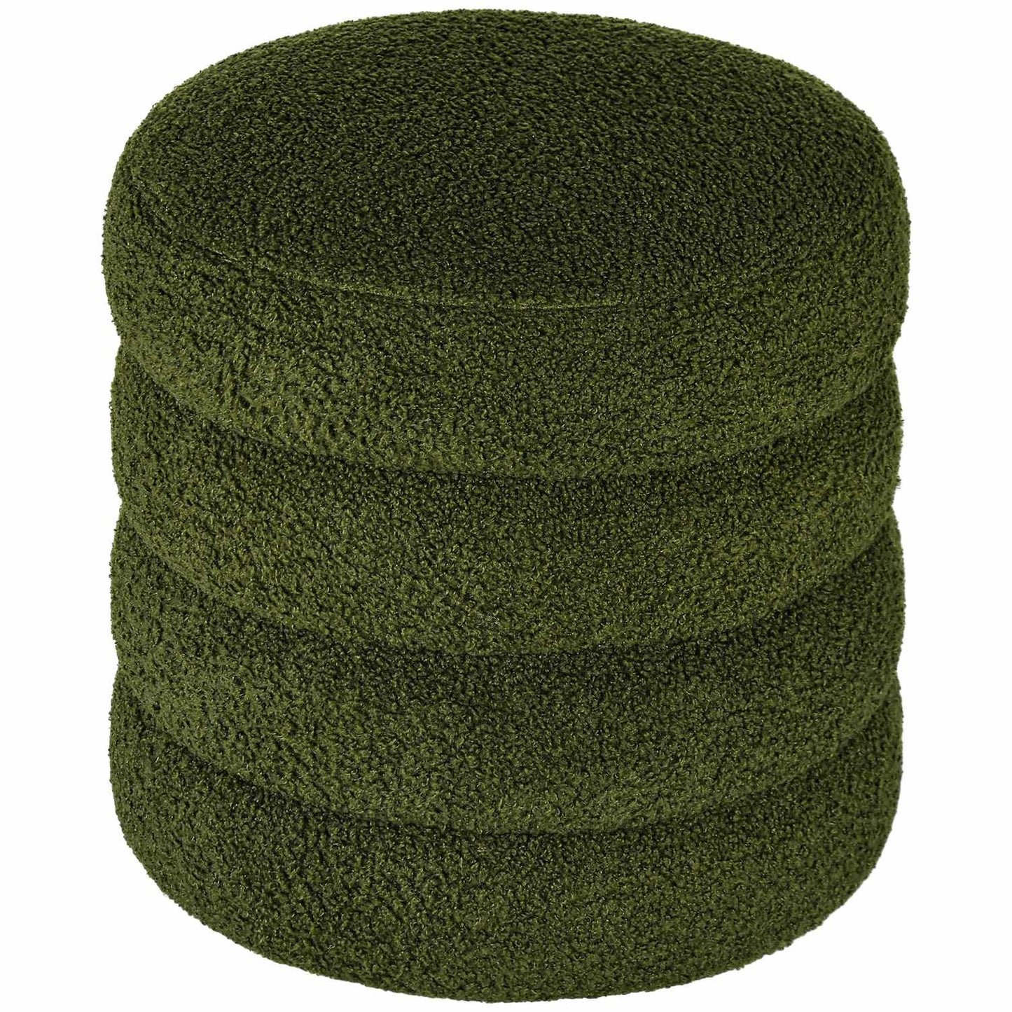 Round Ottoman, Teddy Fleece, 120kg Capacity, Green