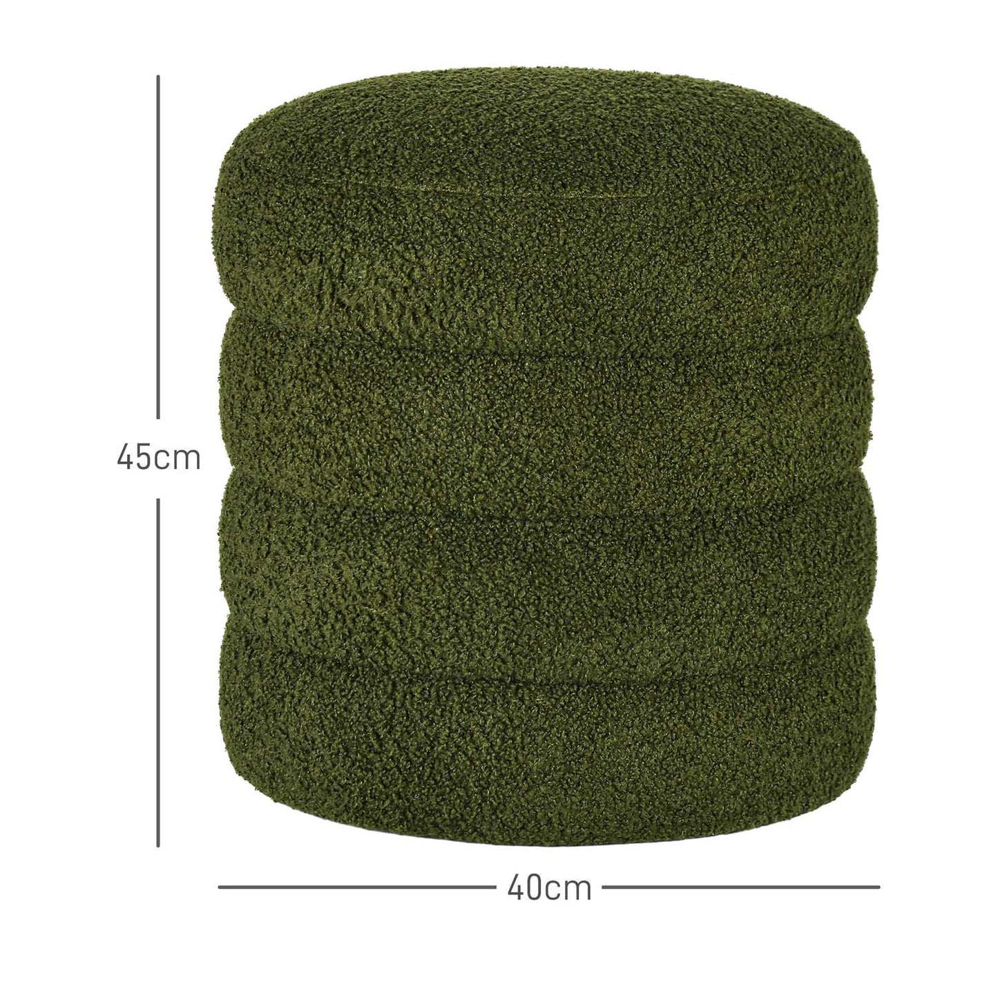 Round Ottoman, Teddy Fleece, 120kg Capacity, Green