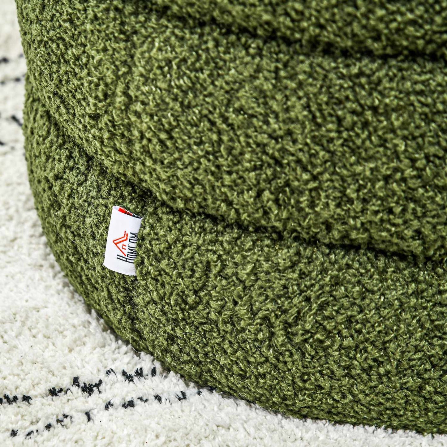 Round Ottoman, Teddy Fleece, 120kg Capacity, Green
