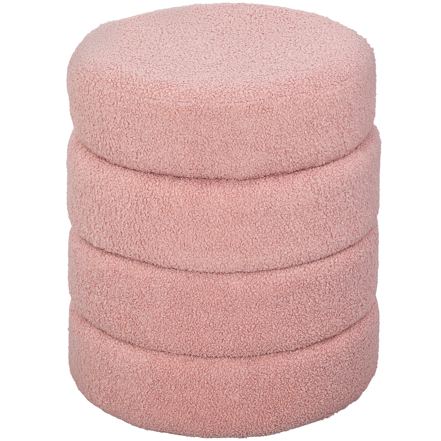 Round Ottoman, Teddy Fleece, Pink, 120kg Capacity, 40x45 cm