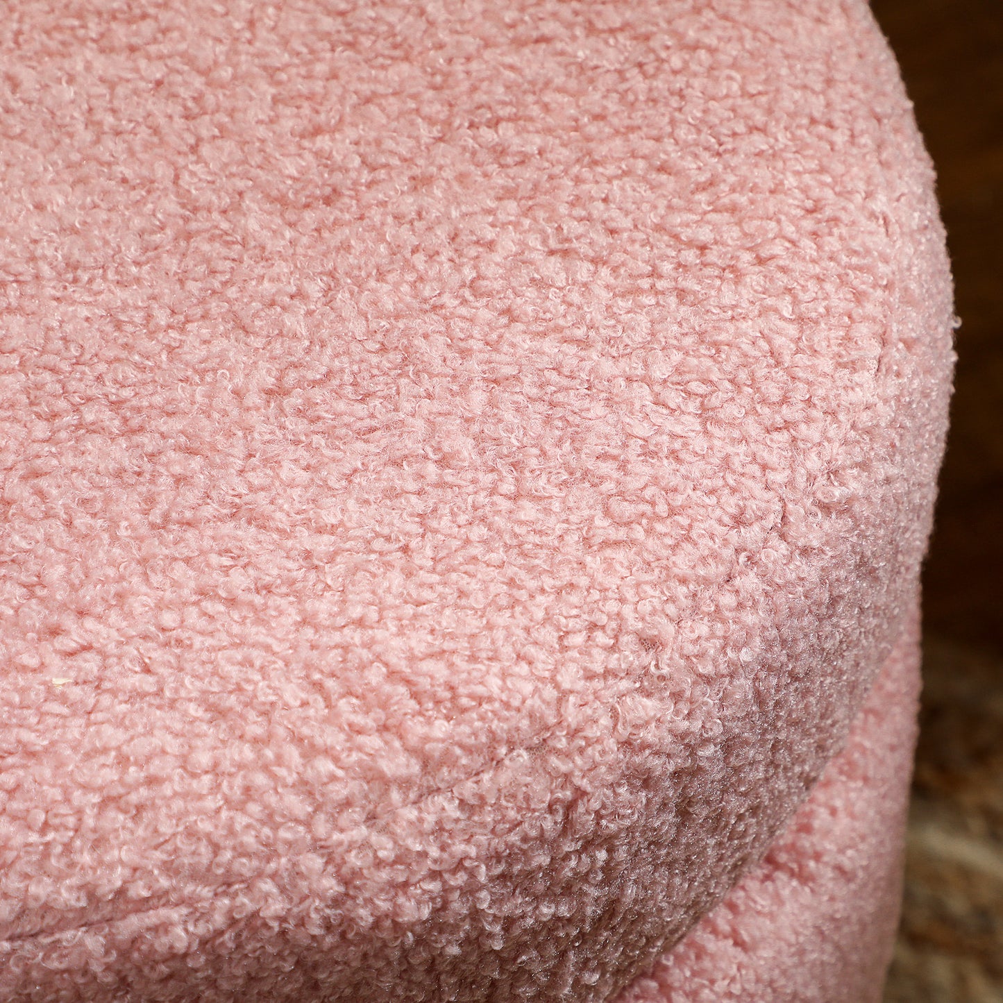 Round Ottoman, Teddy Fleece, Pink, 120kg Capacity, 40x45 cm