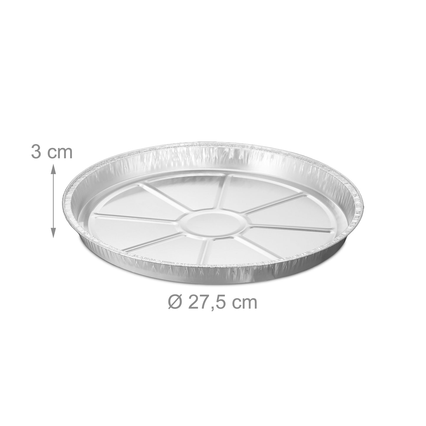 Round aluminum trays in sets of 25