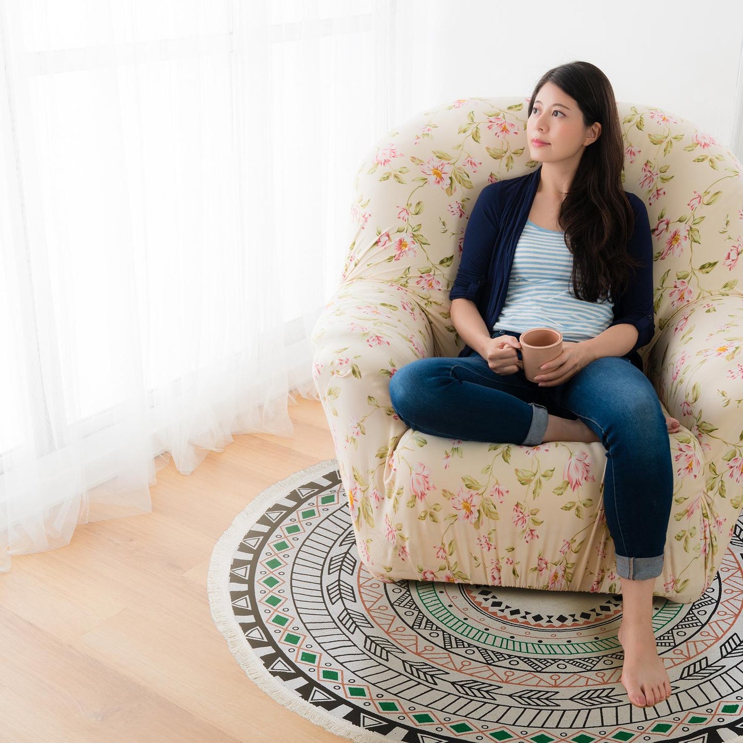Round carpet with mandala design