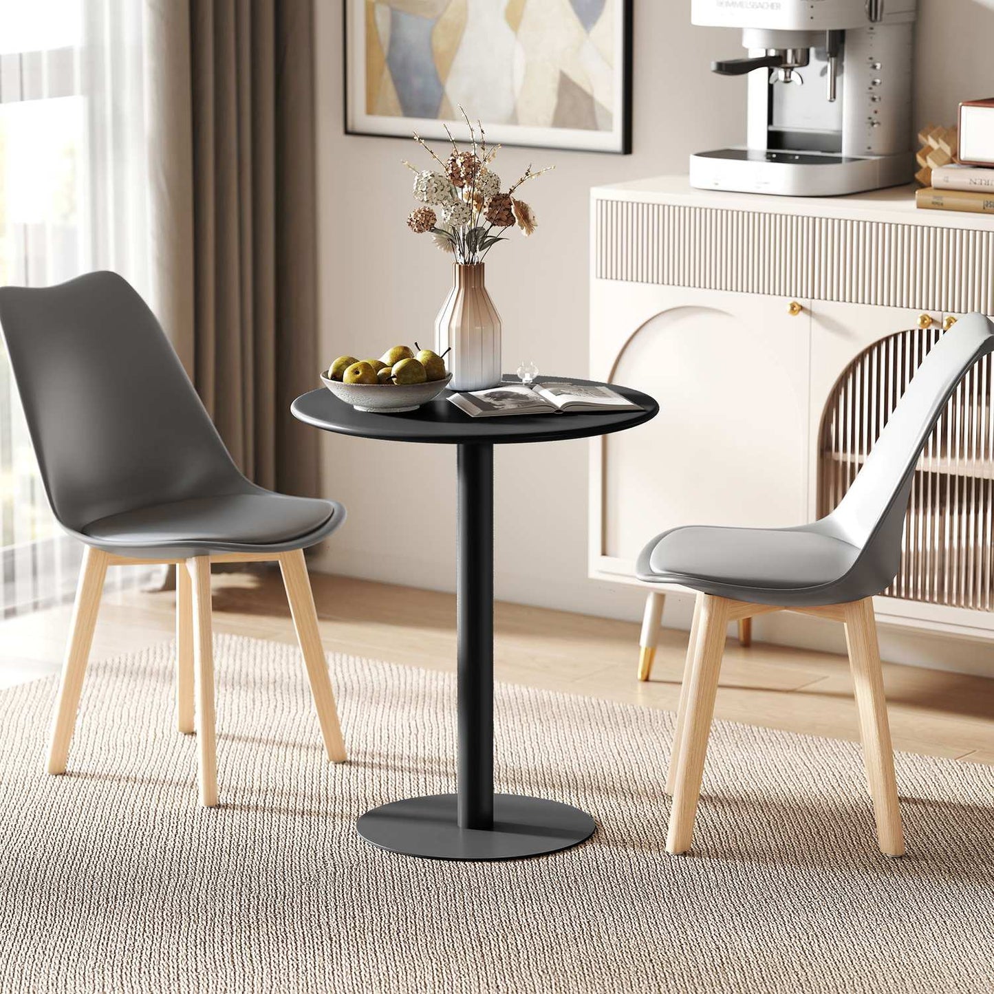 Round dining table for 2 people, steel, for indoor and outdoor use, black