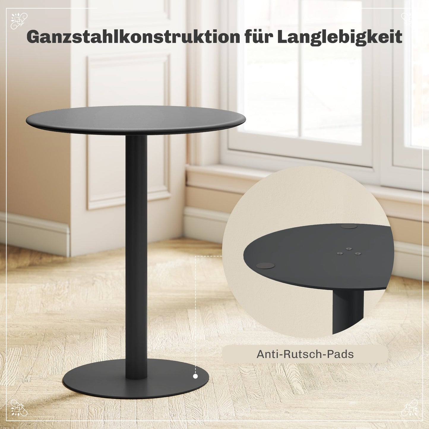 Round dining table for 2 people, steel, for indoor and outdoor use, black