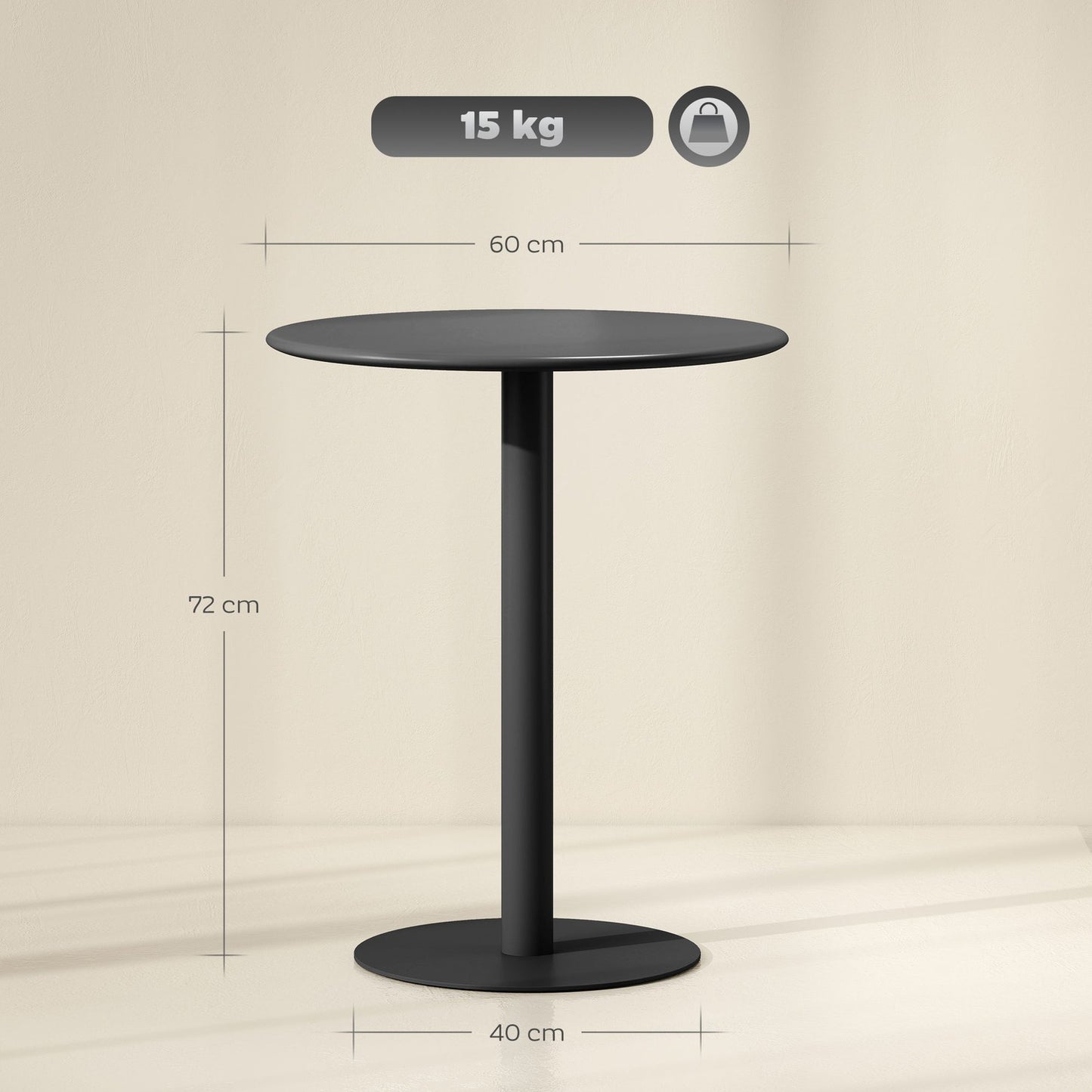 Round dining table for 2 people, steel, for indoor and outdoor use, black