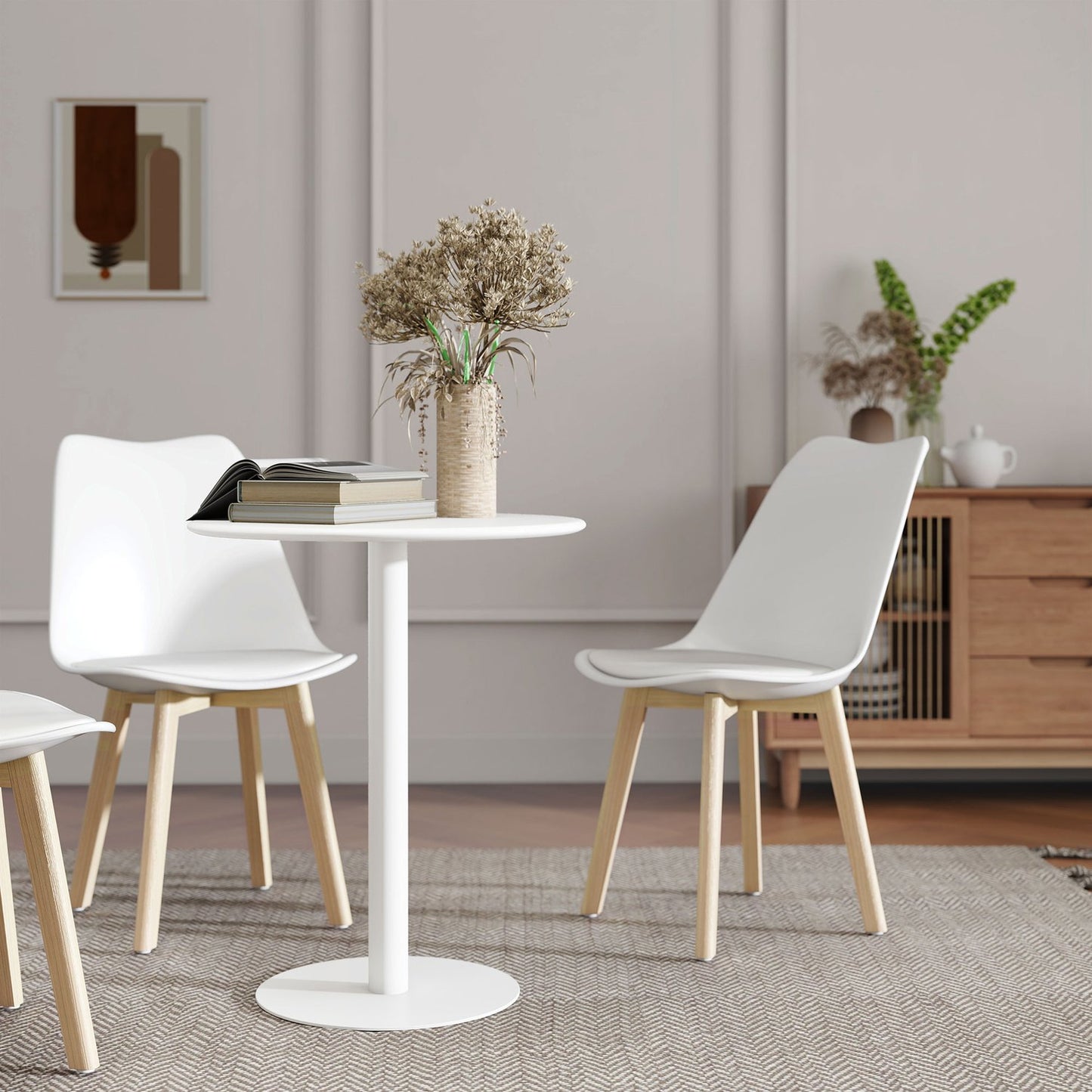 Round dining table for 2 people, steel, for indoor and outdoor use, white
