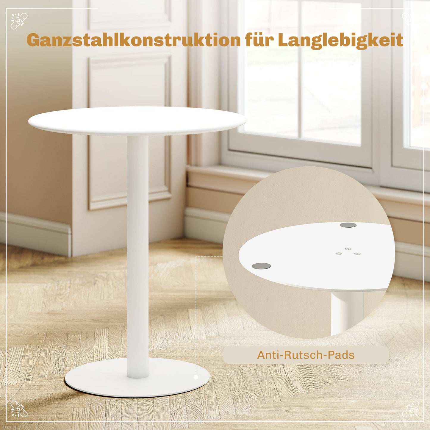 Round dining table for 2 people, steel, for indoor and outdoor use, white