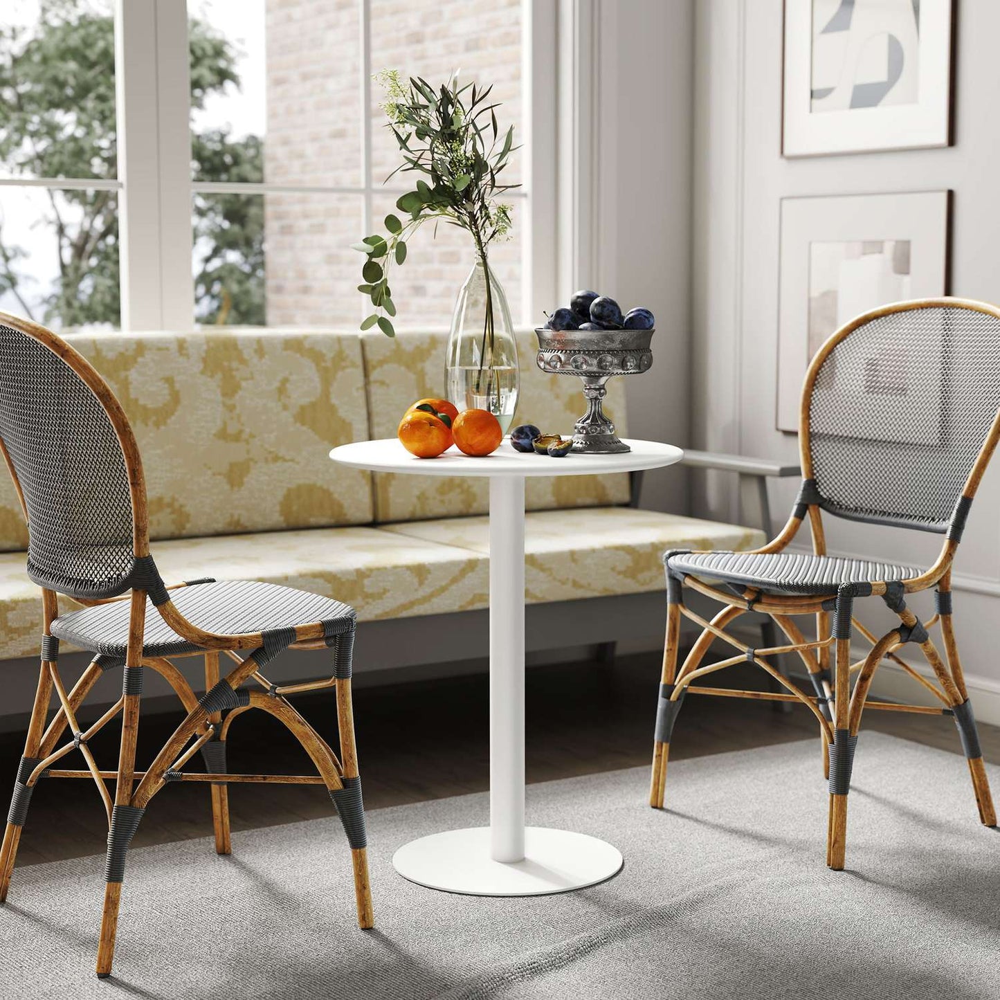 Round dining table for 2 people, steel, for indoor and outdoor use, white