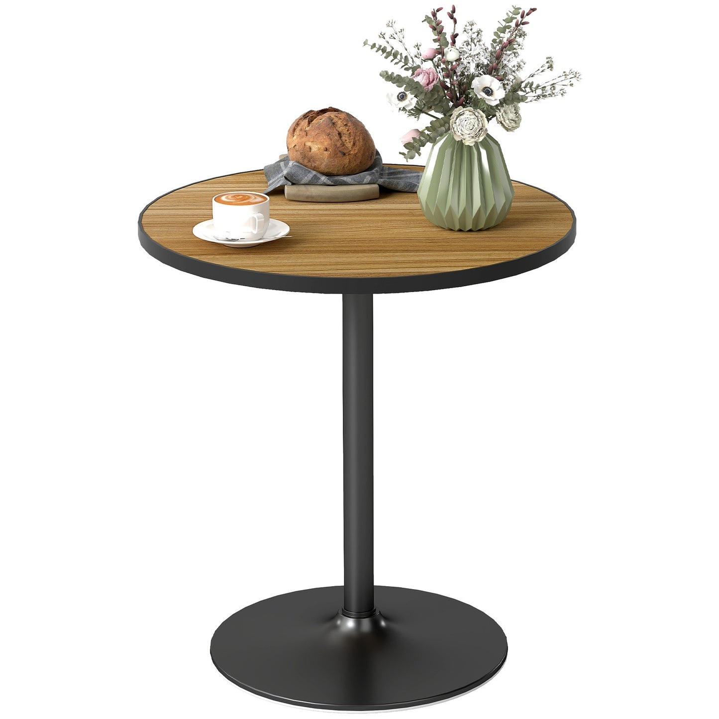Round Dining Table, Oak Finish, Seats 2-4, Compact Design