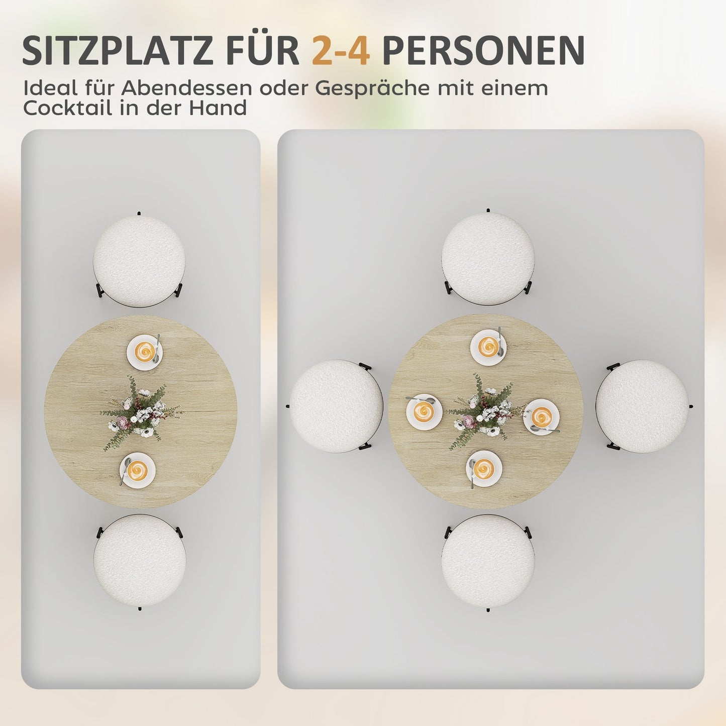 Round Dining Table, 80 cm, Wood-Look Top, Steel Legs