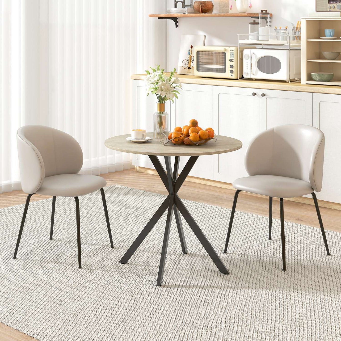 Round Dining Table, 80 cm, Wood-Look Top, Steel Legs